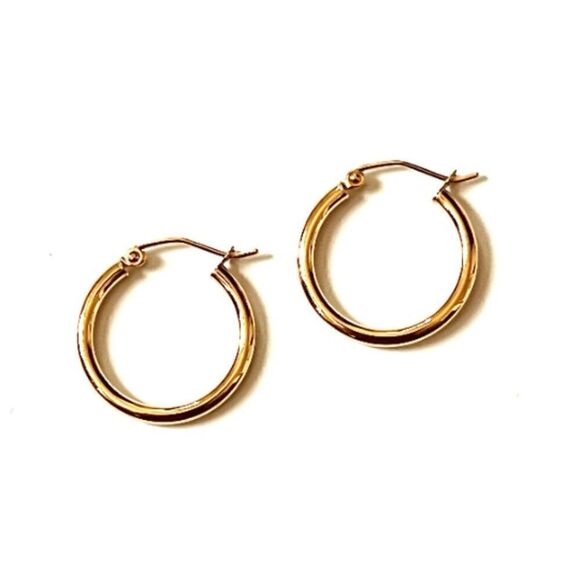 14K real gold Hoop Earrings | Hoop earrings | 2 mm thickness | 20 mm Diameter | - Picture 1 of 7